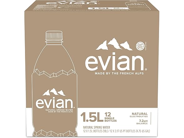 Evian Natural Spring Water, 1.5 L bottle (Pack of 12)