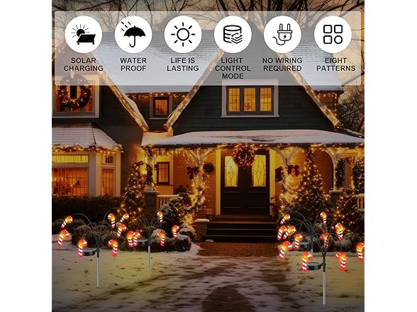 Hakol Baquler 4 Pack Christmas Solar Lights (Candy Cane)
