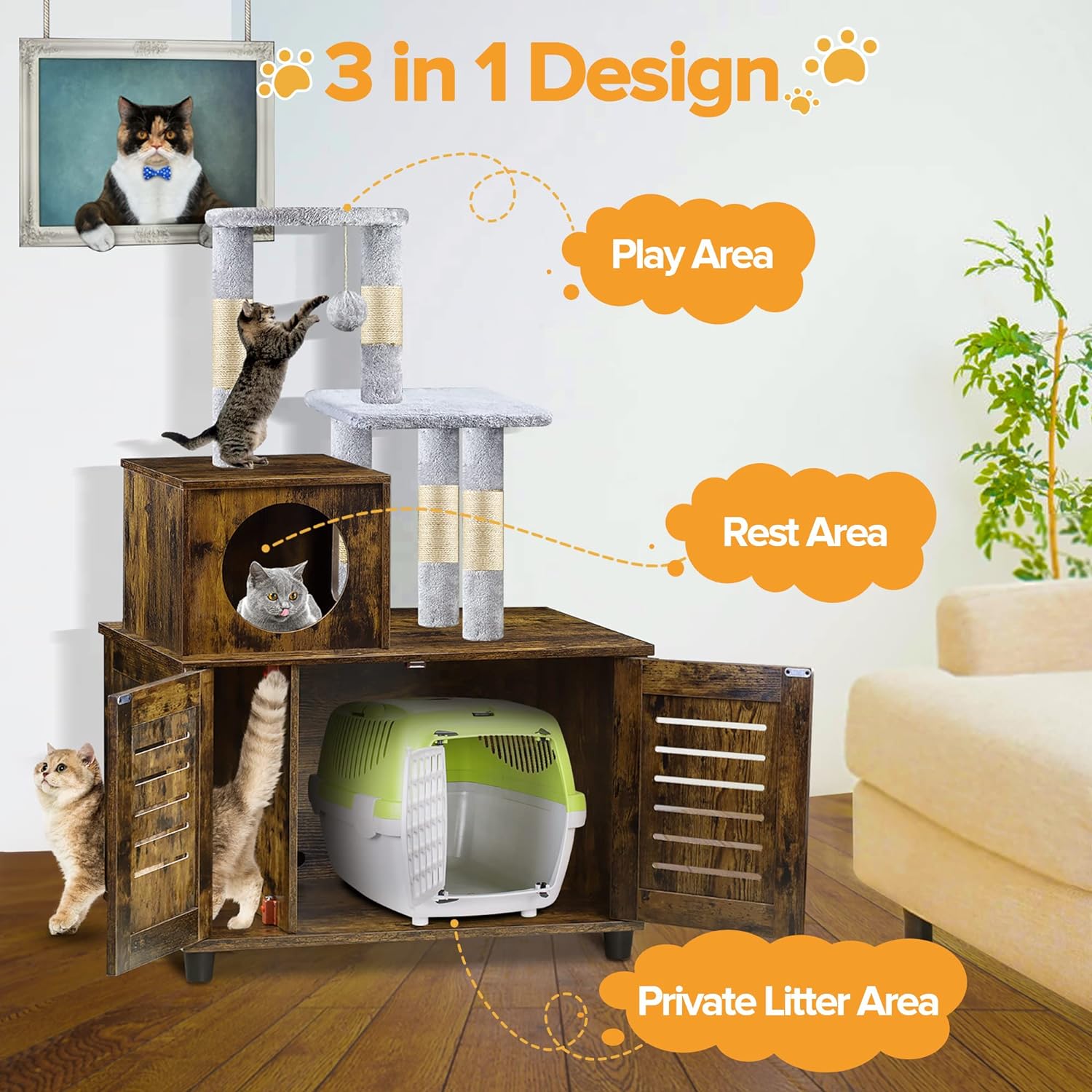 EasyCom Litter Box Enclosure, Hidden Cat Tree - Gallery 10