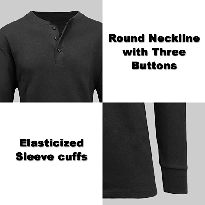 3Pk Asst Mens Waffle-Knit Henley Thermal - Gallery 12