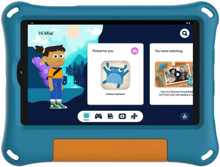 onn. 8" Kids Tablet, 1280 x 800 Resolution, 32GB, (2024 Model), Android 14 (Includes Aqua Rubberized Case with Kickstand) (Renewed) (Open Box) - Gallery 2