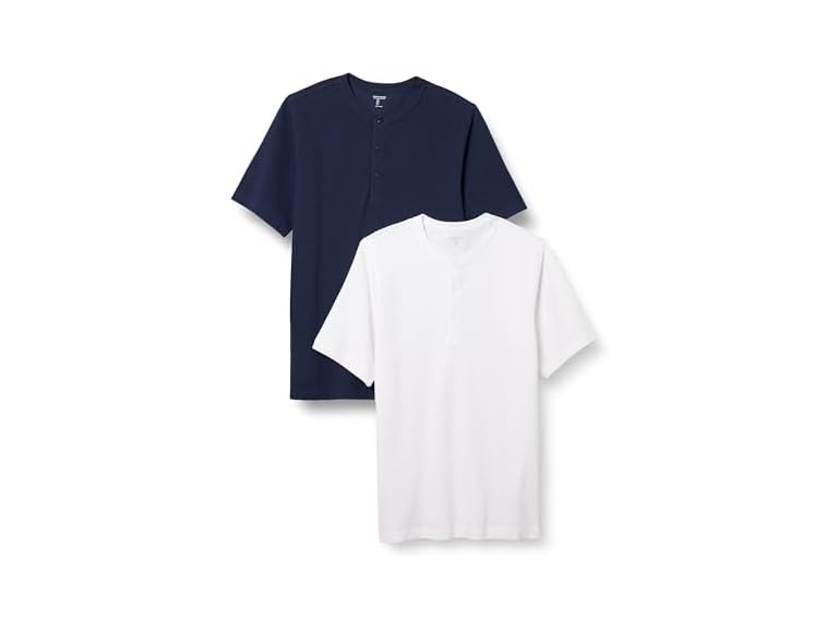 Amazon Essentials Short Sleeve Henley Shirt for Men - Regular-Fit Pique (Available in Big & Tall), Pack of 2, Navy/White, X-Large