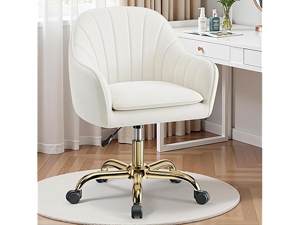 BestEra Vanity Chair with Wheels, Comfy Home Office Desk Chairs Adjustable Modern Velvet Makeup Vanity Chairs for Bedroom Living Room-Beige (Open Box)