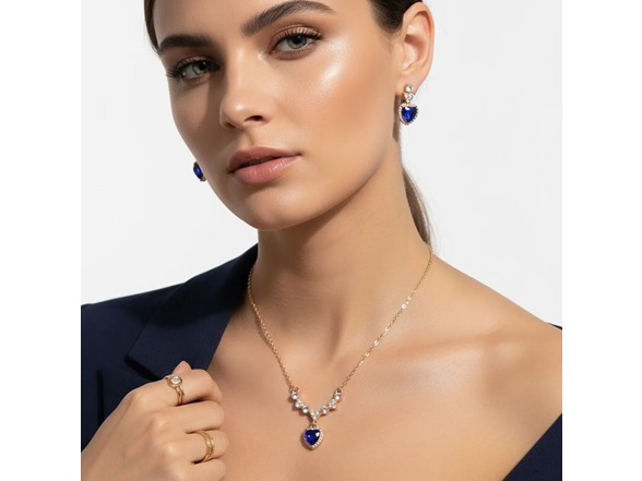 Blue Heart Necklace & Earrings Set