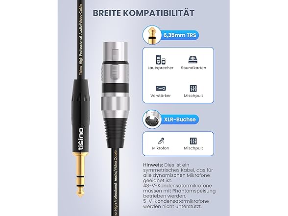 2-Pack XLR Female to 1/4" TRS Cables