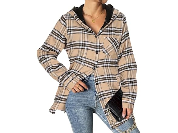 HOTOUCH Flannel Fleece Plaid Shacket