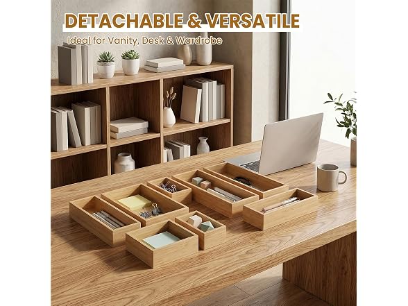 Takywep Expandable Wooden Drawer Organizer Set – 8 Pack