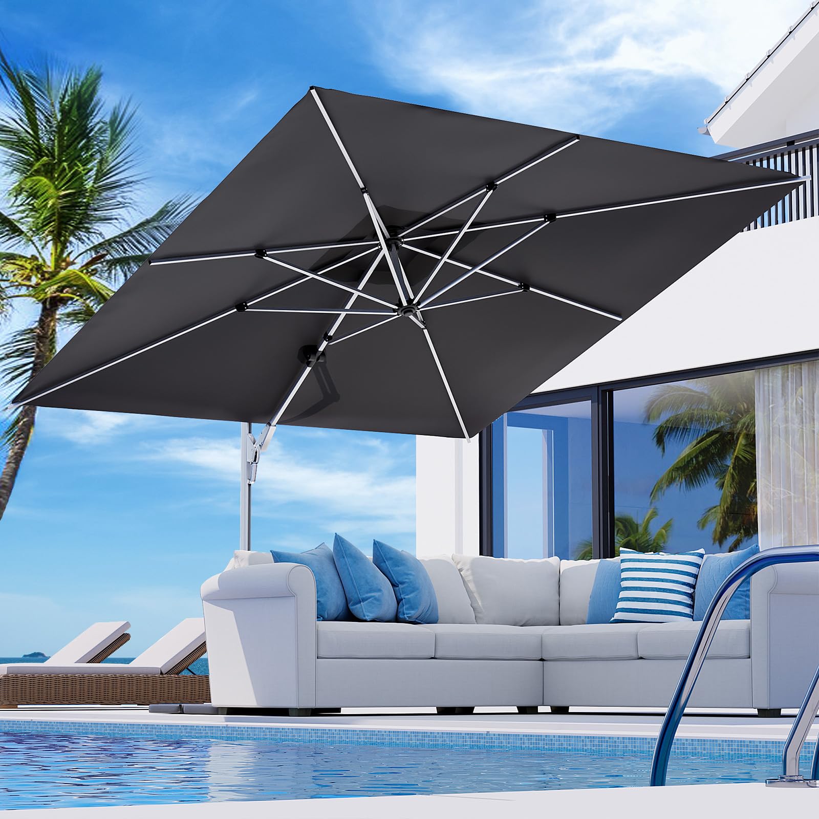 COSIEST 10'x10' Patio Umbrella Cantilever Out Gray - Gallery 11