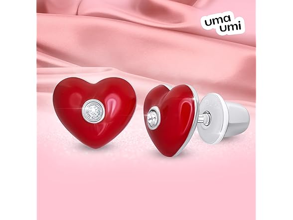 925 Sterling Silver Heart Red Earrings