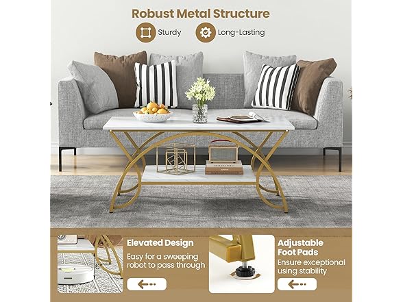 COSTWAY Marble Coffee Table, 2-Tier