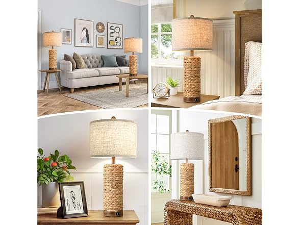 TOBUSA 27Inch Tall Rattan Table Lamps Set of 2