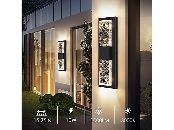 BesLowe 16" Outdoor Lights w/ Crystal Bubble Glass, 2 Pk