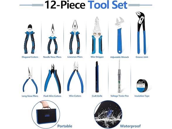 mshandto Pliers Tool Set, 12Pcs