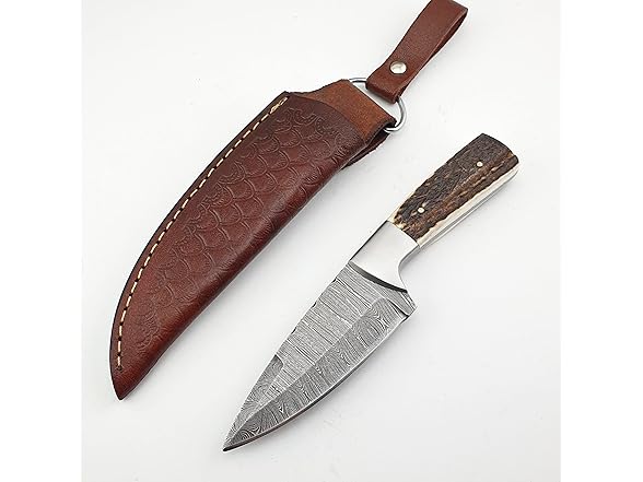 Vetus Hunting Knife Stag Handle Damascus 8"