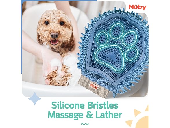 Nuby Pet Grooming Glove with Silicone Bristles & Quick-Dry Towel