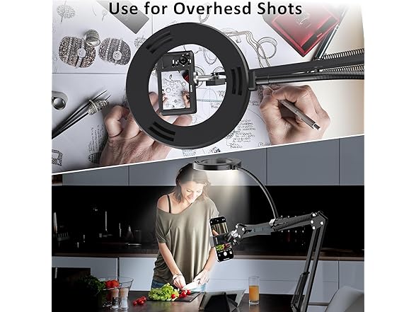 Overhead Phone Stand with Ring Light