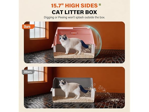 CatbruLop Stainless Steel Litter Box with Lid, Pink