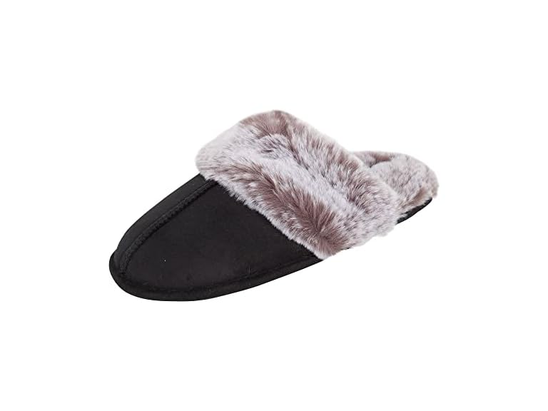 Jessica Simpson Women's Comfy Faux Fur House Slipper Scuff Memory Foam Slip on Anti-Skid Sole, Black, X-Large