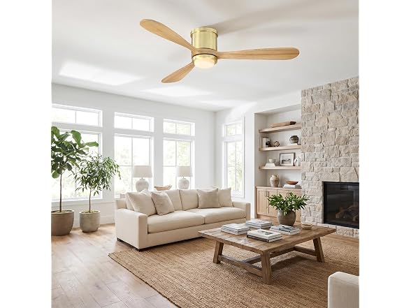 Parrot Uncle 52 Inch Flush Mount Solid Wood Ceiling Fan, Gold