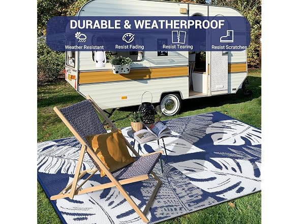 GarveeLife Outdoor Straw Rug 8x10 Blue