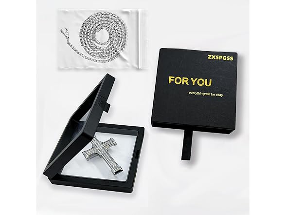 Mens Zirconia Cross Necklace 24"