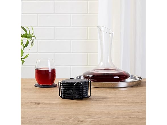 Restaurantware Round Slate Coasters Set 