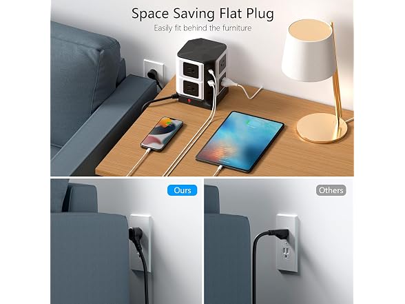 BESTEK Power Strip Tower with Wireless Charger
