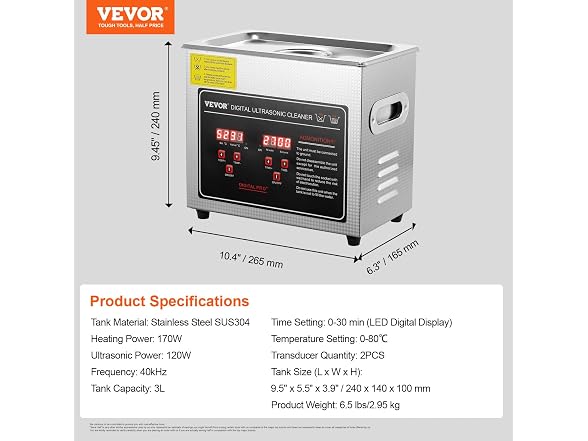 VEVOR Ultrasonic Cleaner with Digital