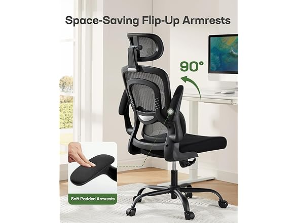Marsail Office Chair Ergonomic-Desk Chair: High Back Mesh Office Chair with Lumbar Support,Flip-Up Armrests&2D Headrest,Gaming Chair with Rocking Tilt, Swivel Computer Task Chair for Long Hours (Open Box)