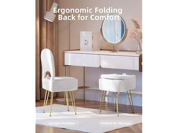 GOUUN White Faux Fur Vanity Chair