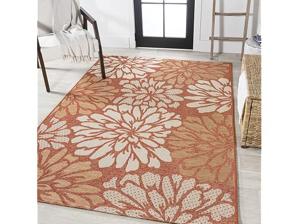 JONATHAN Y Floral Outdoor Rug 4x6 Orange