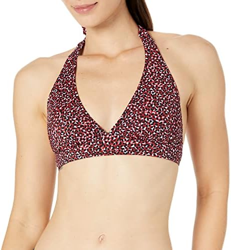 Amazon Essentials Women's Light-Support Tie Halter Bikini Swimsuit Top (Available in Plus Size), Brick Red Leopard, X-Large