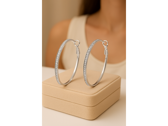 14K White Gold Large Hoop Earrings