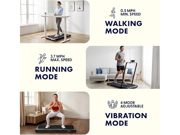 Squatz 2‑in‑1 Treadmill w/ Handlebar & Vibration Plates (Matte Black)