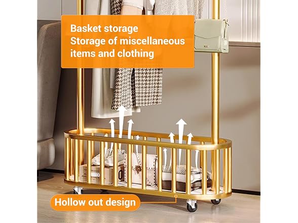 Takywep Rolling Clothing Rack with Wheels and Basket Storage