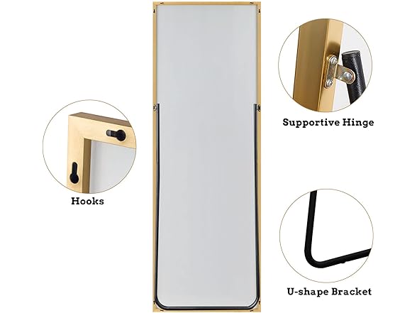 Trvone Full Length Mirror, Gold, 65"x22"