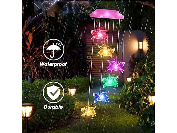 Solar Pig Wind Chimes with LED Lights