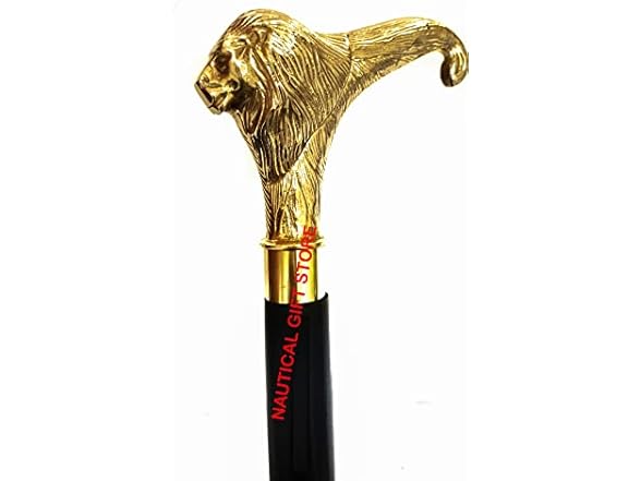 Solid Brass Lion Head Handle Wooden Cane