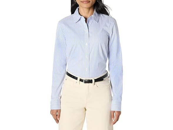 Amazon Essentials Women Stretch Poplin Button-Up Shirt - Gallery 3