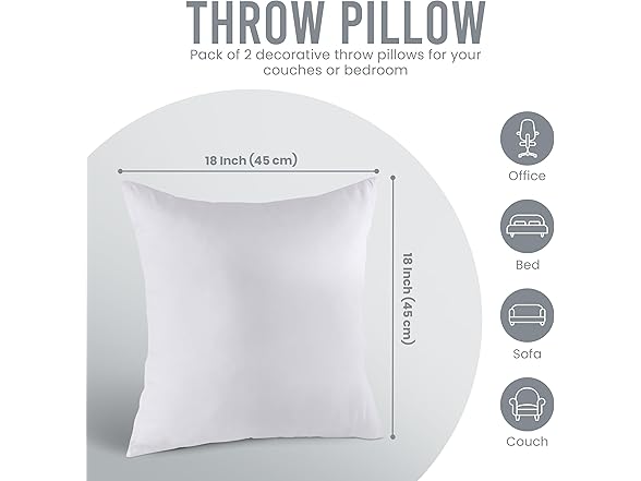 Throw Pillows Insert (Pack of 2) 18"x18"