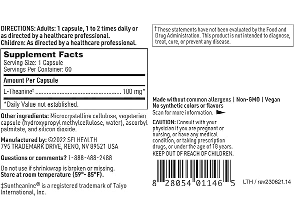 Klaire Labs L-Theanine - 100mg (60 Capsules)