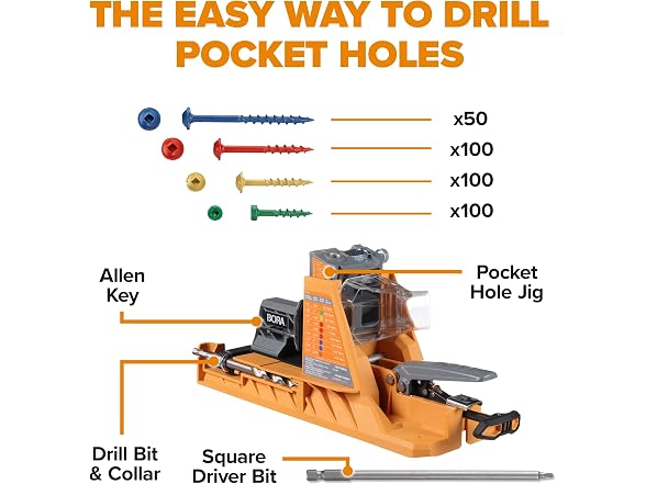 BORA Automatic Pocket Hole Jig w/350 pc Screw Set - Gallery 2