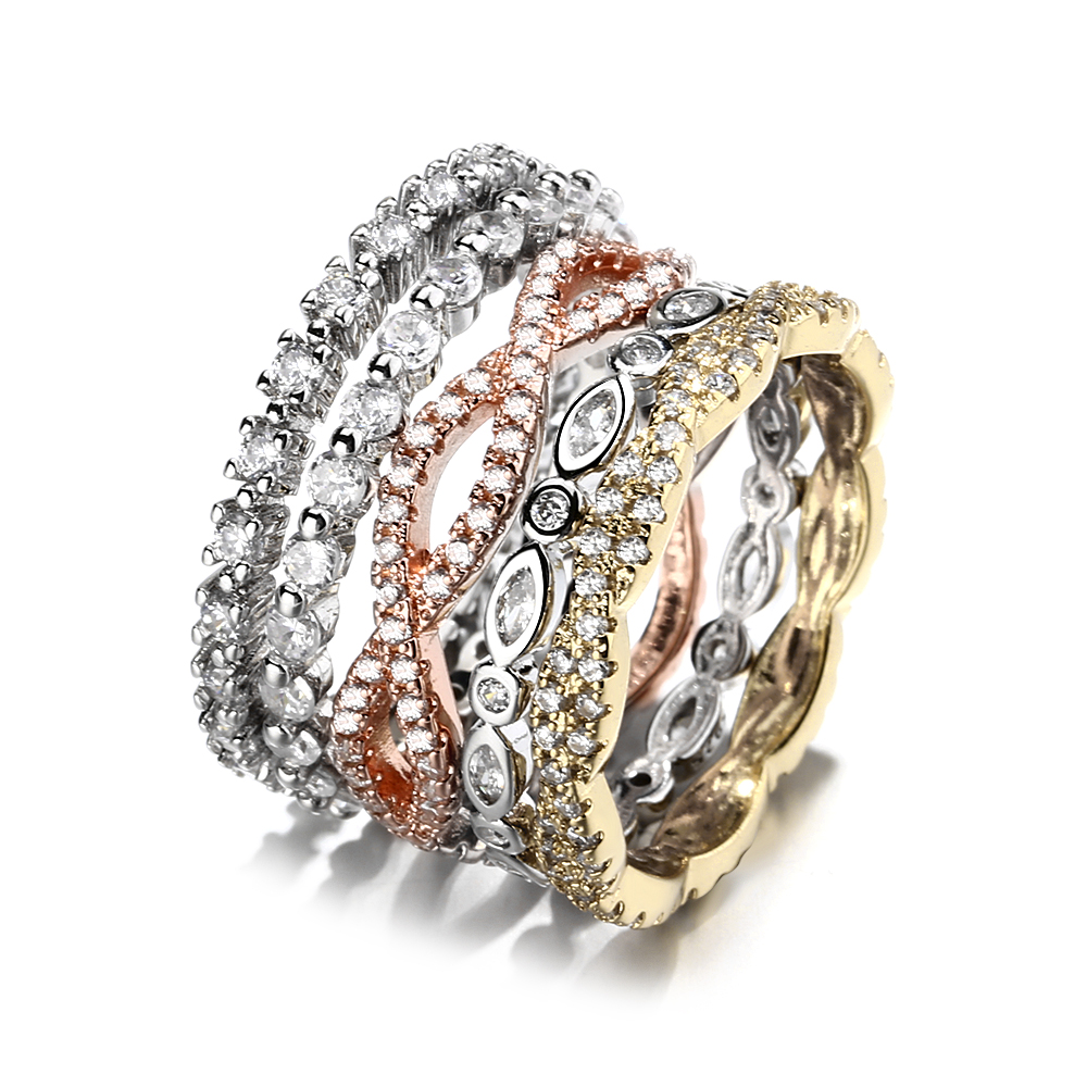 5 Piece Tri Color Ring Set - Gallery 4