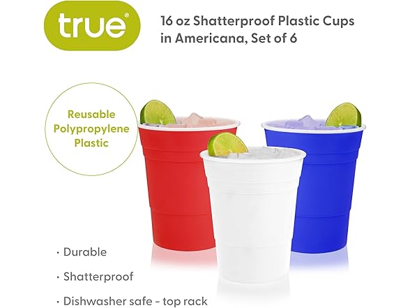 True Shatterproof Pool Cups, Red White & Blue, Set of 6