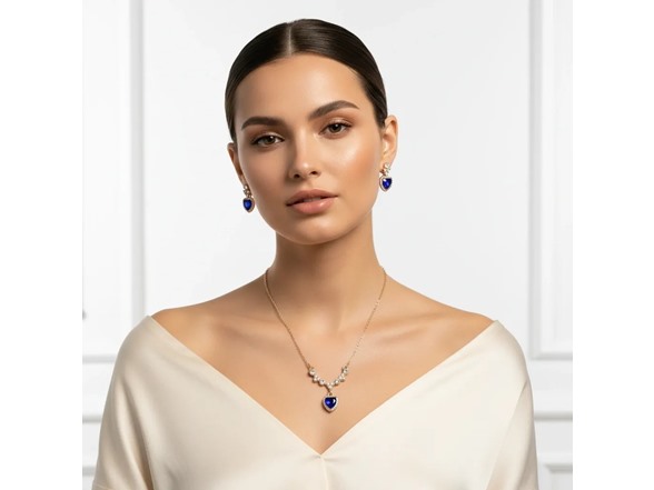 Blue Heart Necklace & Earrings Set