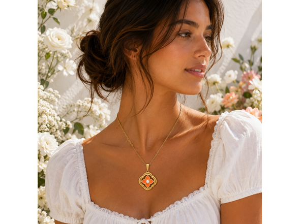 18K Gold Orange Clover Pearl Necklace