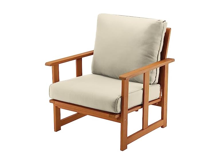 National Tree Company Eucalyptus Grandis Wood Cushioned Club Chair, Beige