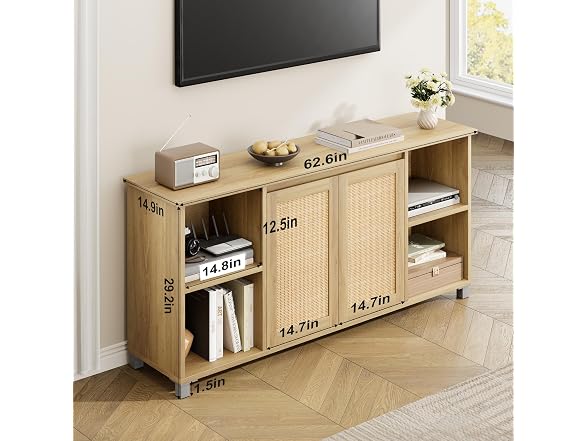 GarveeHome 70" TV Stand, Rattan, Natural