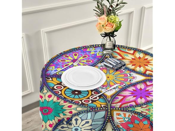 Qilmy Boho Mandala Native Round Table Cloth