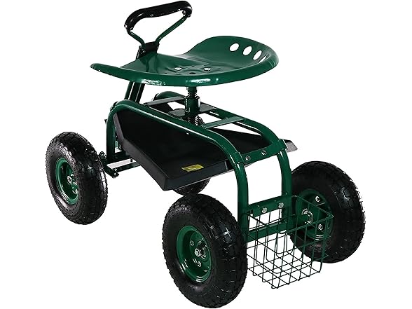 Sunnydaze Rolling Garden Cart, Green